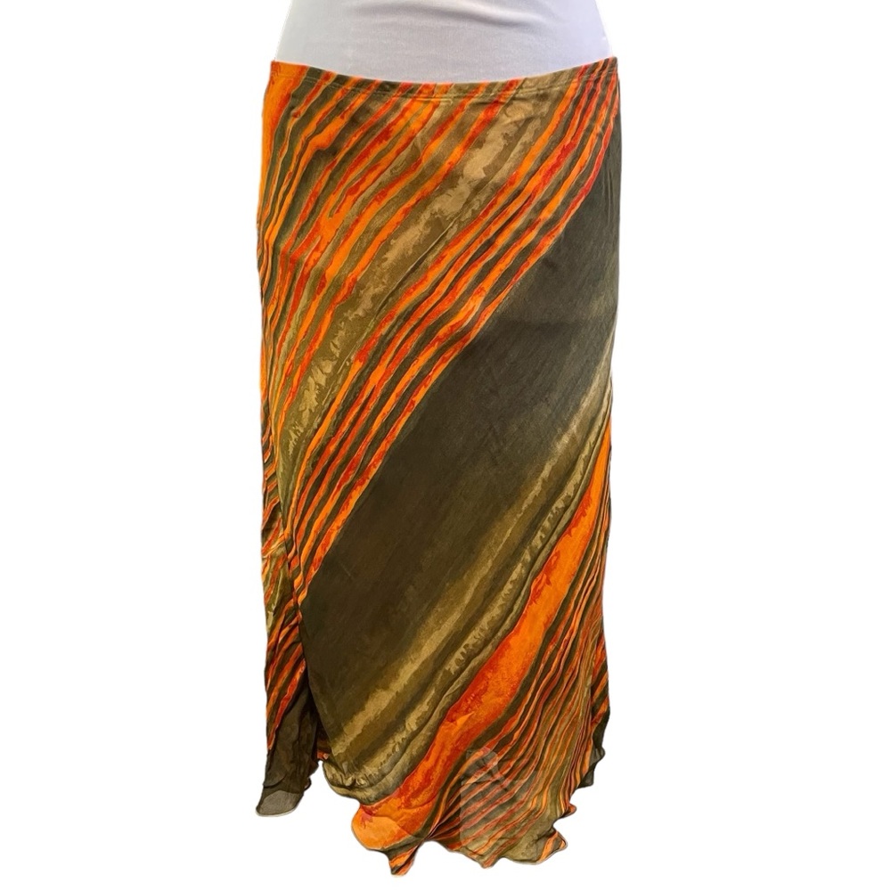 Jaloux Zalu Multicolor Diagonal Striped Long Rayon Skirt Womens Large Lined